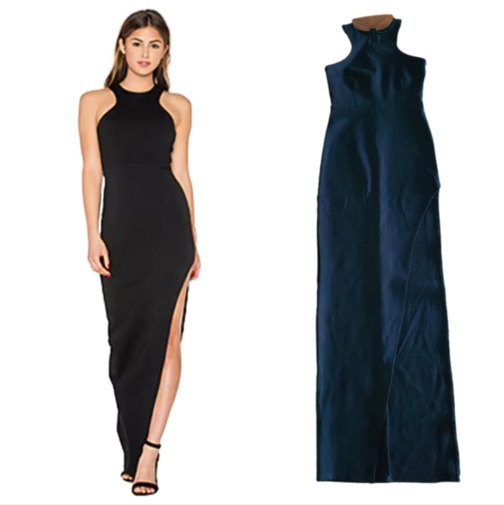 Black Halter Maxi Dress with Side Slit - Women Dresses Maxi